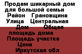 Продам шикарный дом для большой семьи!!! › Район ­ Грановщина › Улица ­ Центральная › Дом ­ 9 › Общая площадь дома ­ 130 › Площадь участка ­ 7 › Цена ­ 2 800 000 - Иркутская обл., Иркутский р-н, Грановщина д. Недвижимость » Дома, коттеджи, дачи продажа   